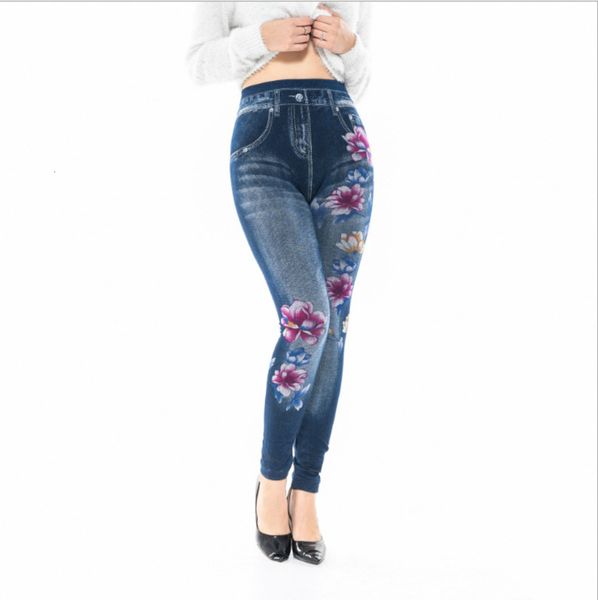 

tricolor cotton imitation denim women's thin pants leggings k274, Black