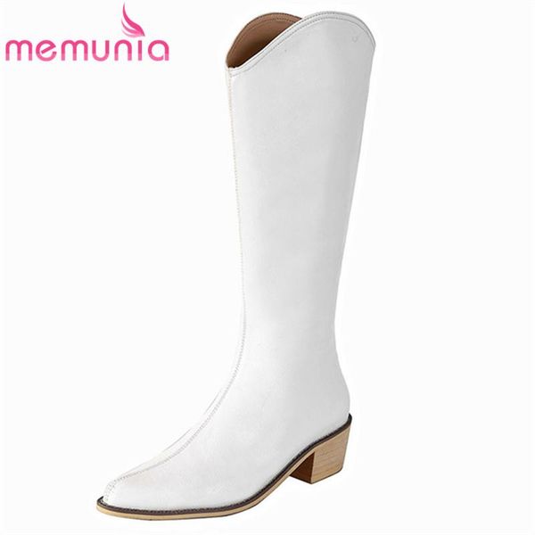 

memunia 2021 big size 43 knee high boots women pointed toe thick heel casual shoes fashion cowboy western boots woman, Black