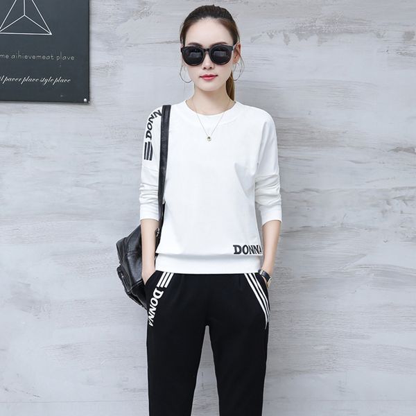 

2020 spring and autumn korean style long sleeve sweater + two-piece suit women's and trousers sweater trousers casual fashion sports su, Gray