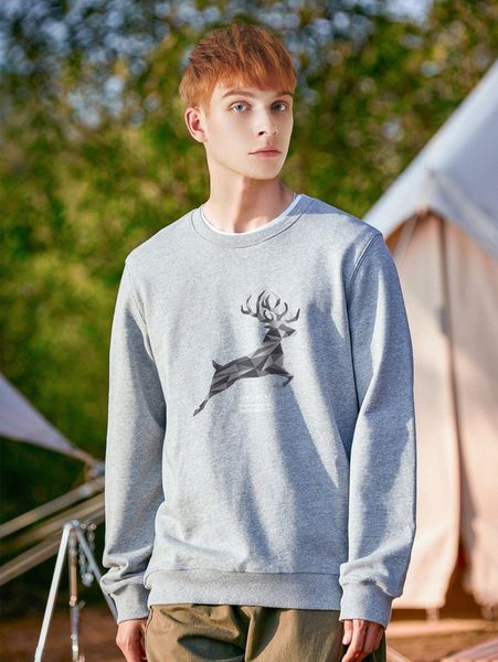 

men slogan and elk print sweatshirt o48e#, Black