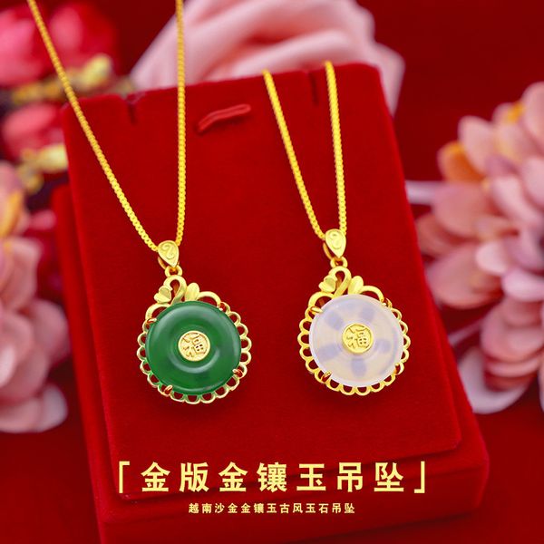 Ciondolo collana in oro 14k di moda coreana senza catena ciondolo in giada da donna pietra verde smeraldo gioielli in pietre preziose festa regalo di compleanno Q0531