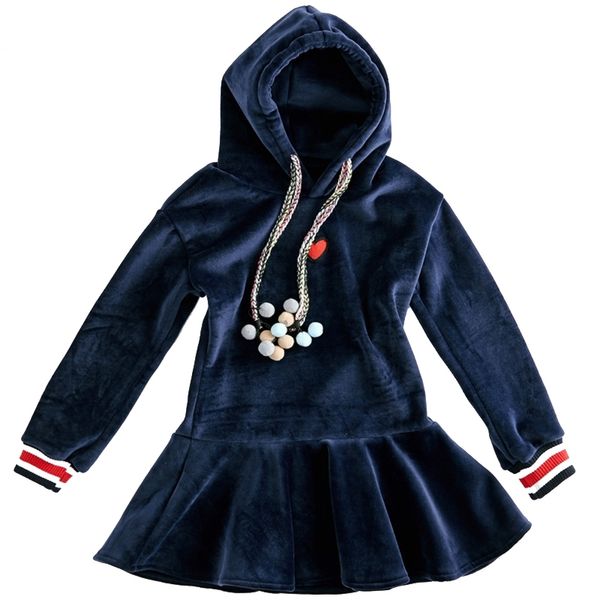 

4-14y teenage girls winter dresses hooded sweater plus velvet tutu dress teen children's casual dress kids clothing costumes y200102, Red;yellow