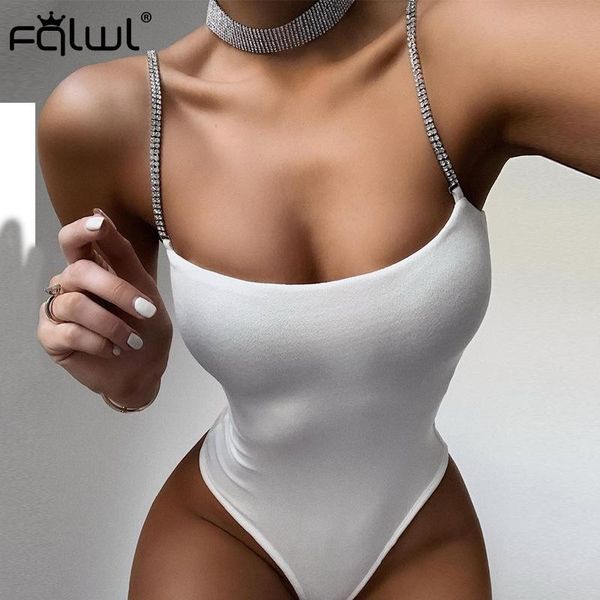 

fqlwl diamond spaghetti strap white black bodysuit women summer romper backless bodycon bodysuit female jumpsuit 2020, Black;white