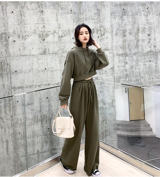 

new style leisure in spring 2020 high waist short sanitary uniform straight tube floor wide leg pants suit two women's sets