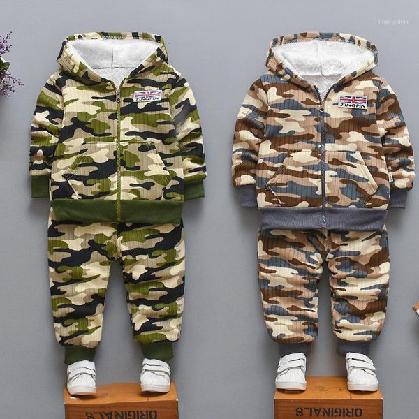 

new children warm fleece baby boys clothing sets autumn winter toddler long sleeve 2pcs clothes suits camouflage kids tracksuits1, White