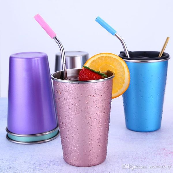 

wholesale 5 colors beer tea juice milk stainless steel coffee mugs drink tumbler outdoor camping travel 500ml straw mug cup dh126-2 t03