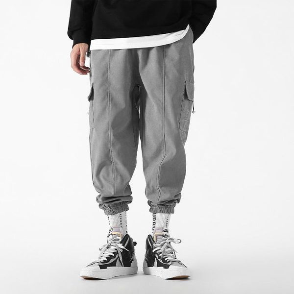

men's pants 2021 fashion designer men cargo ribbons male casual trousers sweatpants harajuku hip hop ankle length joggers, Black