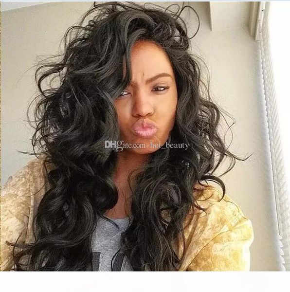 

brazilian human hair full lace wig with baby hair glueless body wave wavy lace frontal wig for black woman 130% 150% 180% density, Black;brown