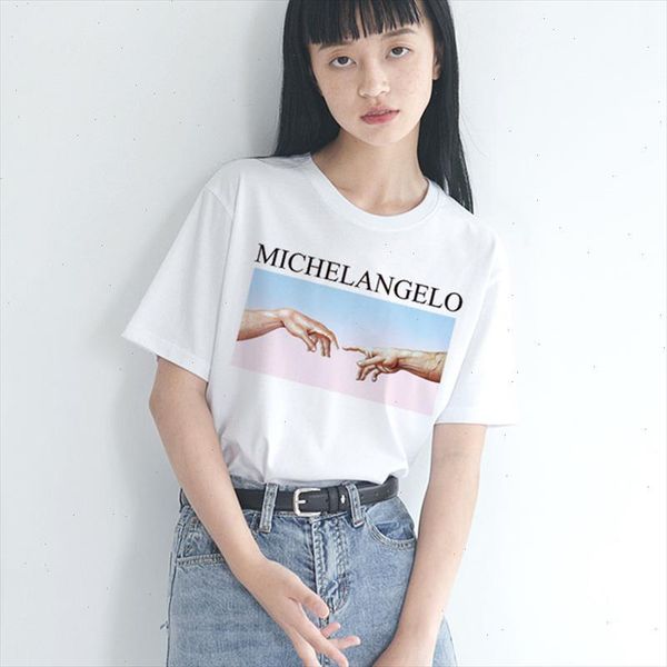 

harajuku ulzzang tumblr michelangelo cappella sistina print women tshirt funny kawaii cute femme new summer casual girl tee, White