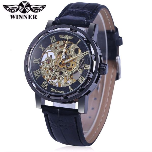 

winner leisure busins fashion men's leather strap manual mechanical hollow out watchbgt