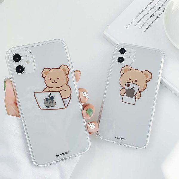 

cute funny cartoon bear computer mobile phone for vip 12 mini pro max shell 11 xr x / xs creative personality fall proof