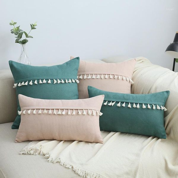 

cushion/decorative pillow cilected solid color tassel cushion cover soft flannel pillowcase home decorative sofa funda cojin 45x45cm1