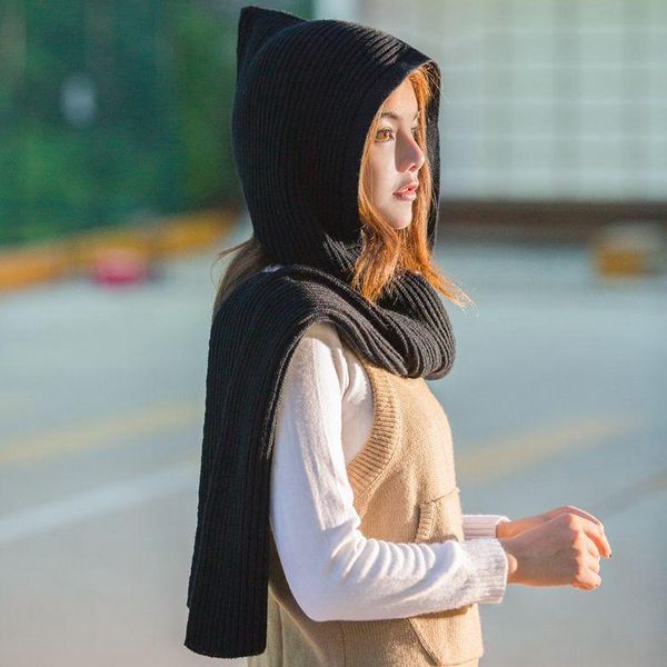 

autumn scarf & hat sets soft hooded shawls and wraps thick winter gifts head scarf, Blue;gray