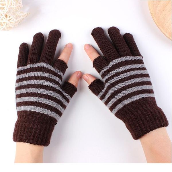 

winter wool elastic stretch half finger gloves outdoor warm mittens fingerless gloves touch screen knitted winte sqciks, Black