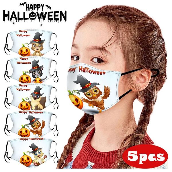 

5шт дети дети хеллоуин маска смешные принты наружная многоразовый маска обложка моющийся регулируемая пыле mouth маска yxlzhj homes2007