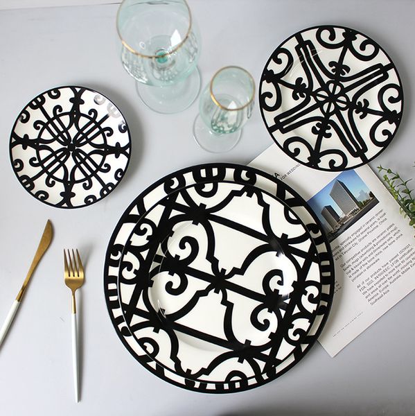 

whole sale kinds size black ceramic dishes dinnerware decorative bone china dinner plate sets steak dessert tableware