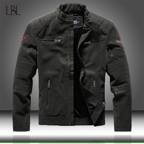 

winter mens bomber jackets casual military male outwear fleece thick warm windbreaker jacket mens pu leather baseball coats 201114, Black;brown