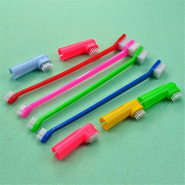 

double head pet finger toothbrush cute dog brush breath teeth care cat cleaning accessories pet supplies random color h jllpzx
