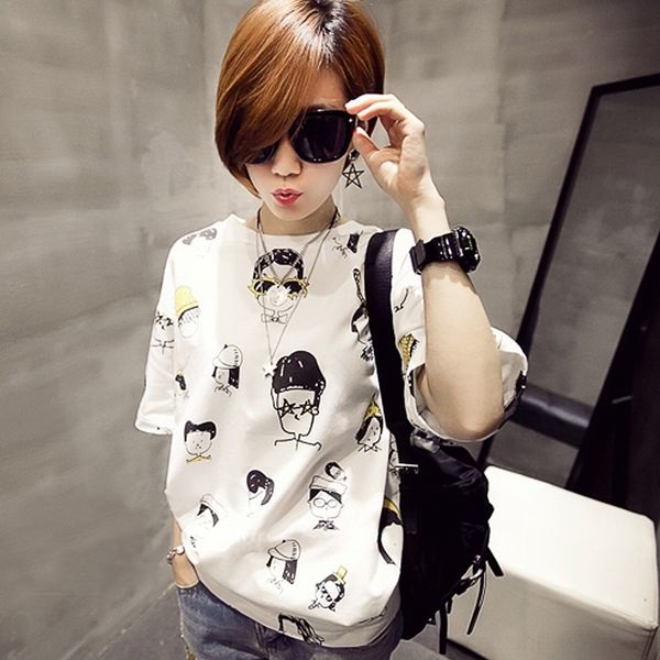 

pvyky 2020 t-shirt new korean round neck women's dresst-shirt dress short sleeve students women's loose dress for summer 6gjh3, White
