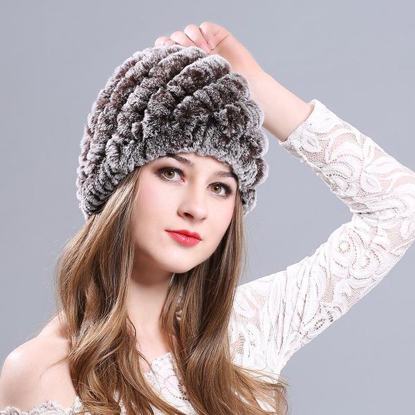 

beanie/skull caps rex fur hat female warm ear protection winter dome, Blue;gray