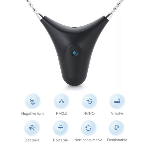 

portable wearable air purifier mini air purifier usb necklace mini negative lon freshener for adults kids black