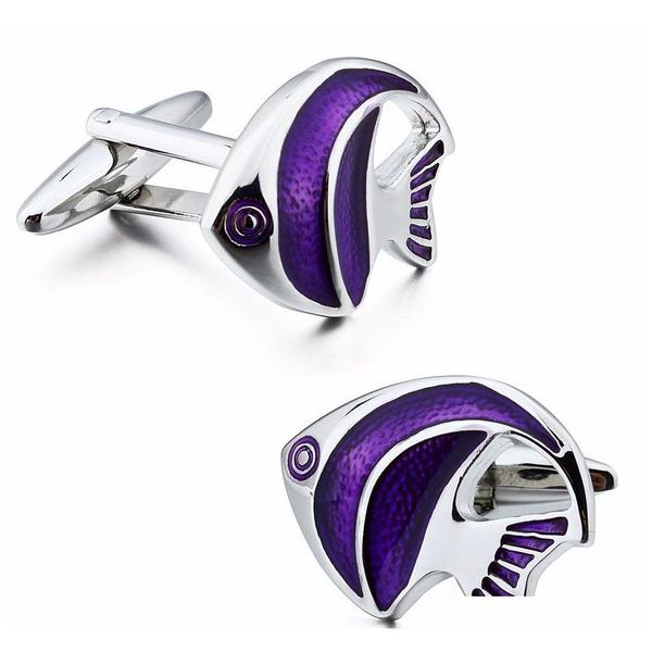 

enamel purple ocean fish shaped men's cufflinks wedding jewelry for dress suit business party jewelry decorating gbhni, Silver;golden