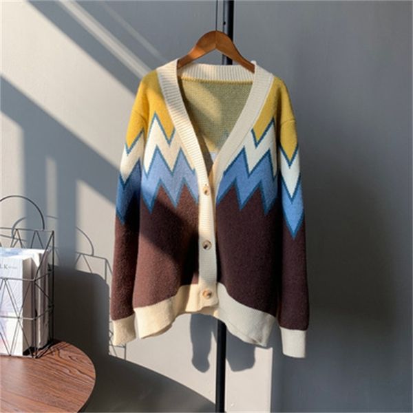 

2021 new korean of the new thick retro knit cardigan contrast women's sweater coat women zlhp, White;black