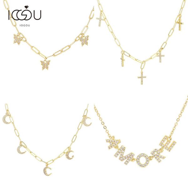 

iogou luxury gold filled butterfly & moon pendant necklace for women religion chain necklace wedding simulated diamond jewelry, Silver
