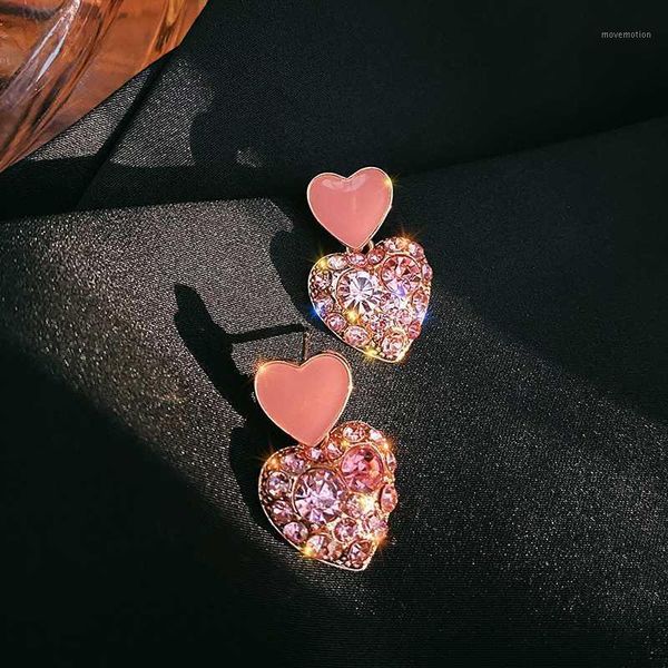 

pink heart-shaped earrings ear stud crystal ear pendant korean japanese simple fashion net red stud new fashion1, Golden;silver