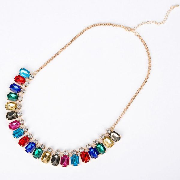 

chains yfjewe colorful full rhinestone short necklace fashion luxury multicolour chain all-match for women #n050, Silver