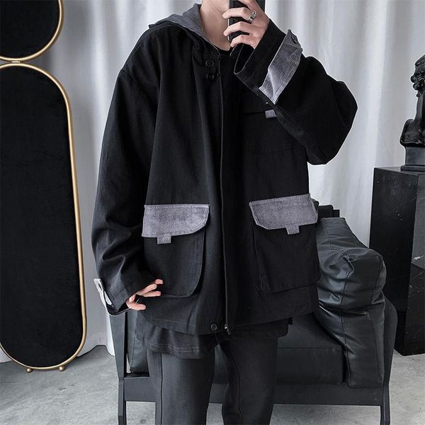 

men's jackets autumn hooded jacket fashion casual retro big pocket mens streetwear wild loose hip-hop bomber men m-2xl, Black;brown