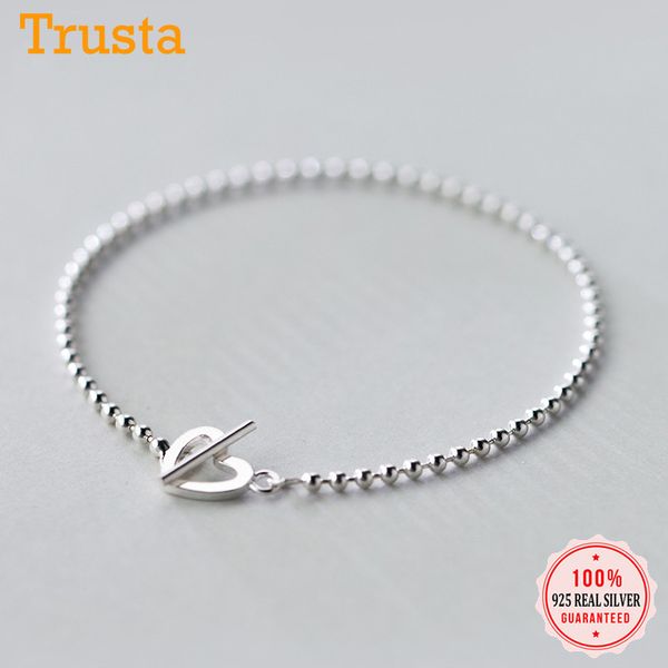 

trusta 100% 925 solid real sterling silver fashion beads heart star bracelet 16cm for teen girls lady gift women jewelry ds1014