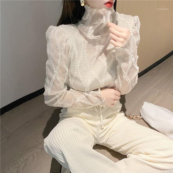 

lucyever apricot lace stacking collar pullovers womens korean shiner flare sleeve women's blouses geometric fashion woman1, White