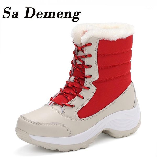

sa demeng women boots waterproof winter shoes female snow boots platform mujer botas ankle winter boot with thick fur girl boot1, Black