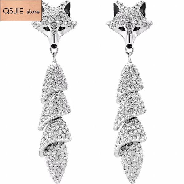 

qsjie swa, inspired by nature, white fox lady earrings charming fashion jewelry, Golden;silver