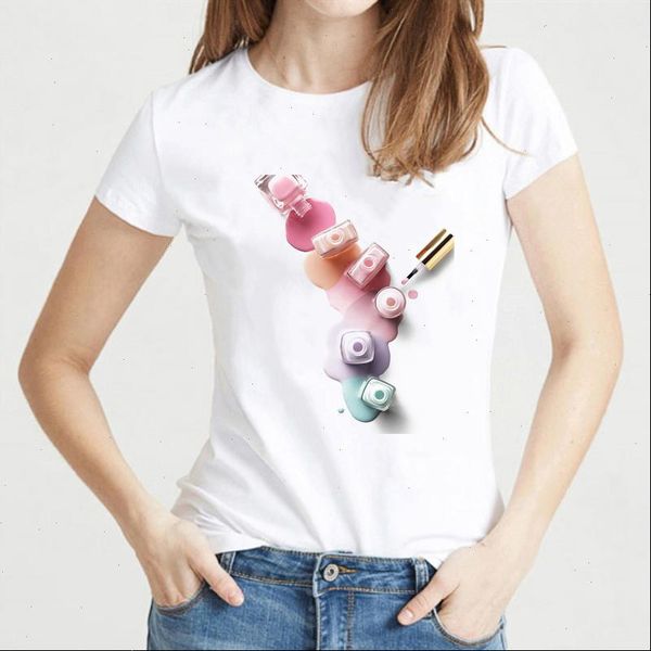

vogue funny t shirts women watercolor nail polish tshirt femme harajuku 90s kawaii female t shirt, White