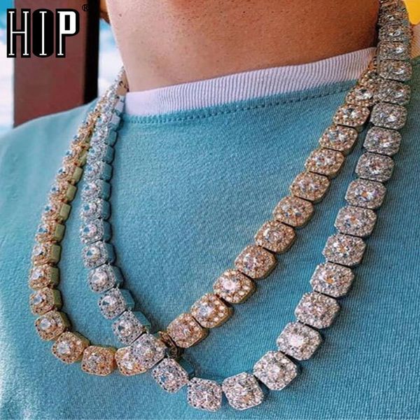 

hip hop 11mm bling iced out tennis chain square lattice aaa cz stone cubic zircon box clasp chokers necklaces for men jewelryq0115q0115, Black