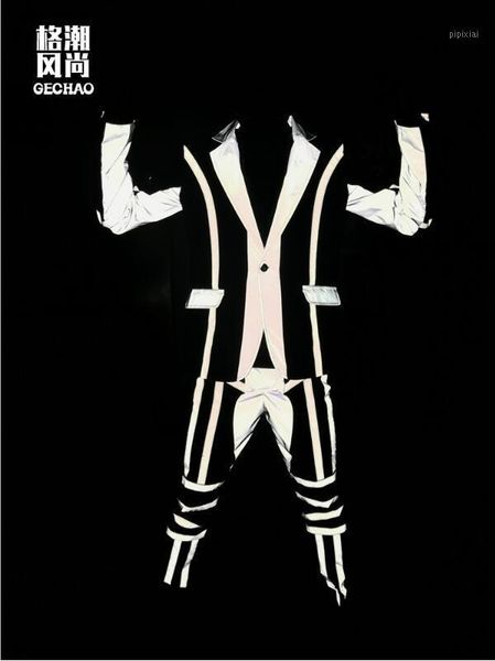 

s-5xl 2020 new men singer ds dj fashion reflective stitching slim suit set hairstylist male bar stage costumes formal dress1, White;black