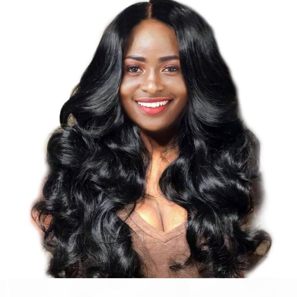 

new unprocessed smooth pure virgin human hair natural color body wave long full lace wig for sale, Black;brown