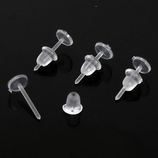 

50pcs plastic anti-allergy earring backs sers eco-friendly clear stem rubber ear stud replacement earrings, Golden;silver