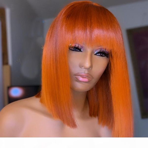

human hair wigs bob wig short human hair wig for black women orange color straight brazilian bang wig, Black;brown