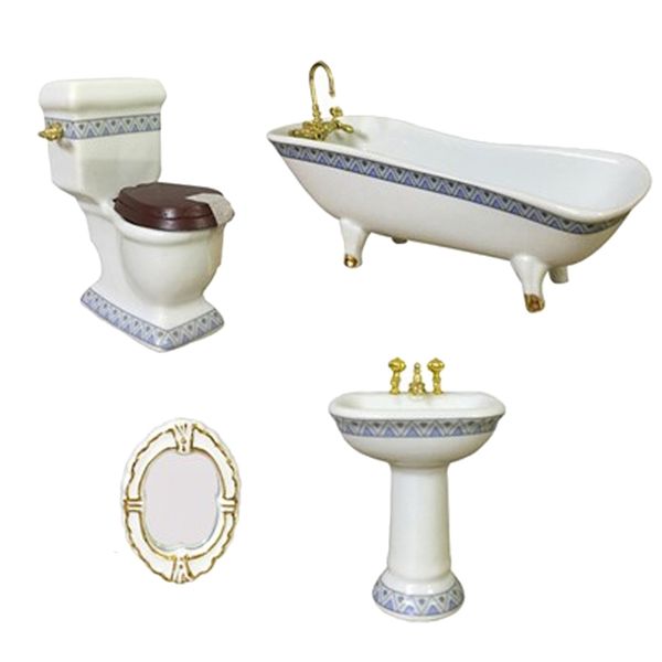 

1:12 miniature bath accessory bathtub toilet sink mirror, 4-piece dollhouse bathroom accessories, dollhouse decorations kit y200428