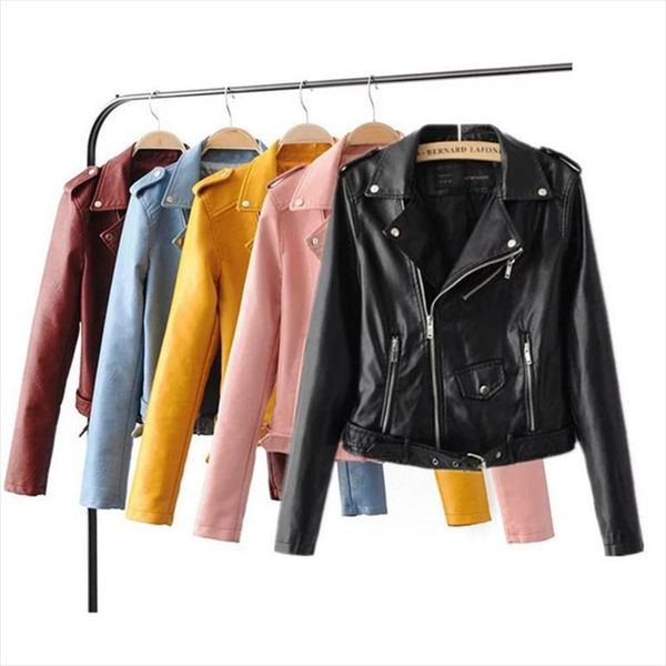 

s 3xl new spring fashionable bright color pu leather jacket coat good quality ladies main street for women pu leather jacket top, Black
