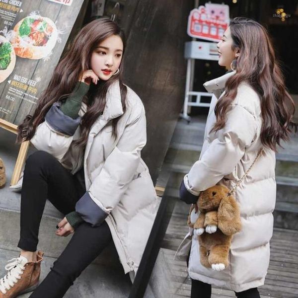 

2019 winter fashion women jacket cotton padded warm thicken ladies slim coat loose long coats parka womens jackets ukraine1, Black