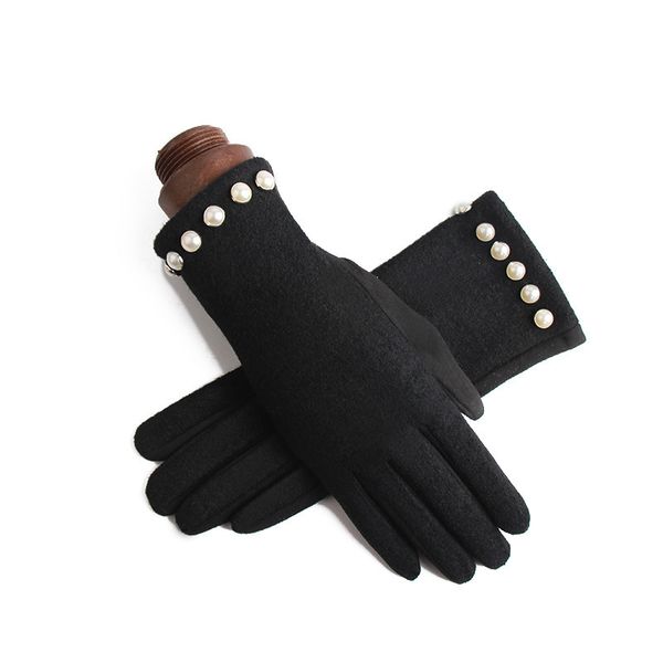 

winter female single layer warm cashmere full finger pearl cycling mittens women suede leather touch screen driving gloves j24, Blue;gray