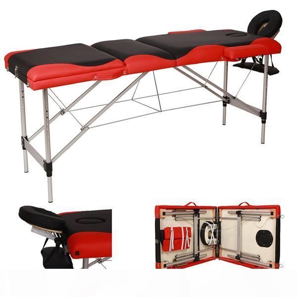 

folding aluminum tube spa bodybuilding massage table black with red edge