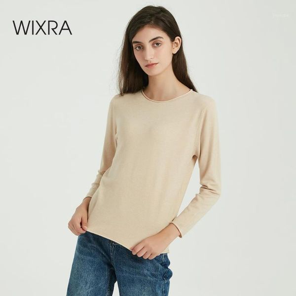 

wixra women soft knitted t shirts ladies long sleeve o neck basic long sleeve tee autumn winter classic all base match pullovers1, White