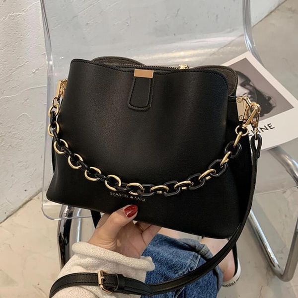 

elegant female chain tote bucket bag 2020 new quality pu leather women's designer handbag solid color shoulder messenger bag
