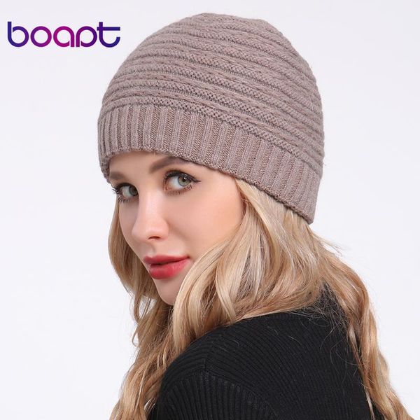

[boapt] angora soft double layer knitted thick bonnet girls winter hats for women's caps lady skullies beanies female hat, Blue;gray