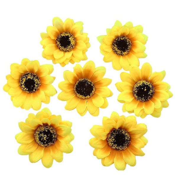

7cm silk sunflower artificial flower heads wedding diy wreath hair fake flowers de jllbdx outbag2007